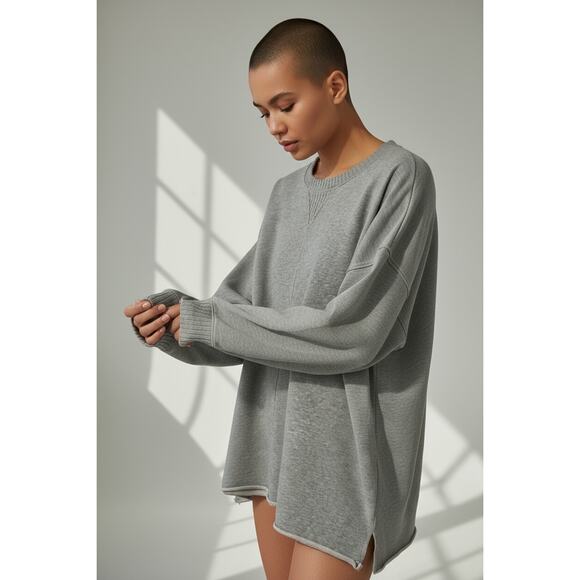 Aerie Big Chill Crew Neck Oversized Sweater Masc Casual Loungewear Cotton Gray - Picture 1 of 7